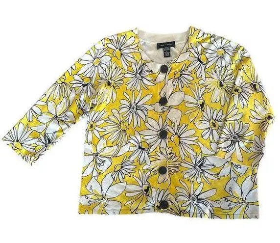 Cable & Gauge Vintage Silk Yellow Floral Cardigan Sweater Large