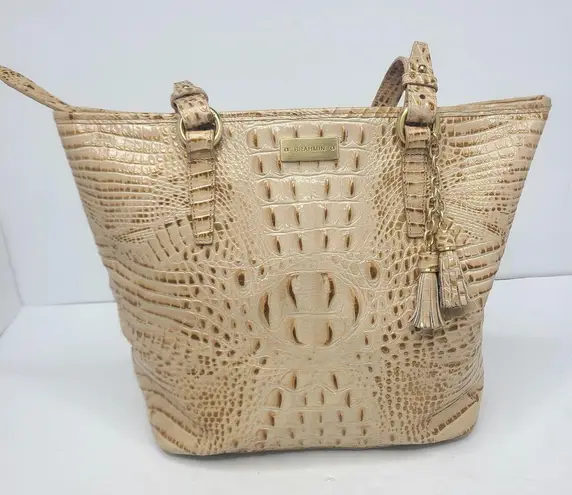 Brahmin Medium Asher Melbourne Tote Beige Gold Croc Embossed Leather Purse