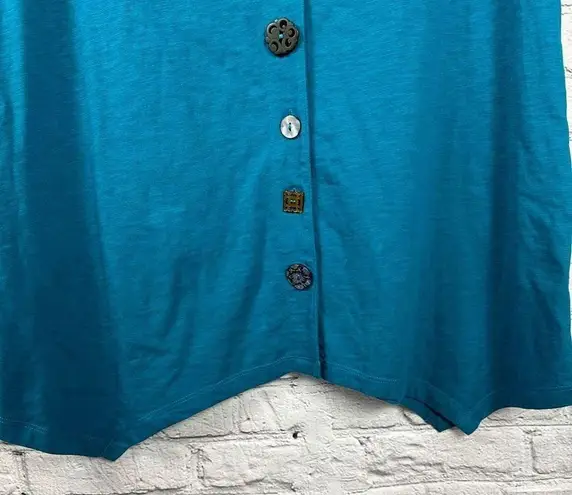Soft Surroundings Women’s Sleeveless Mismatched Eclectic Button Teal Shirt M