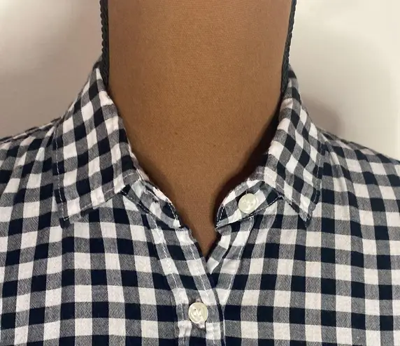 J Crew factory dickered gingham classic button down shirt black and white sz XS