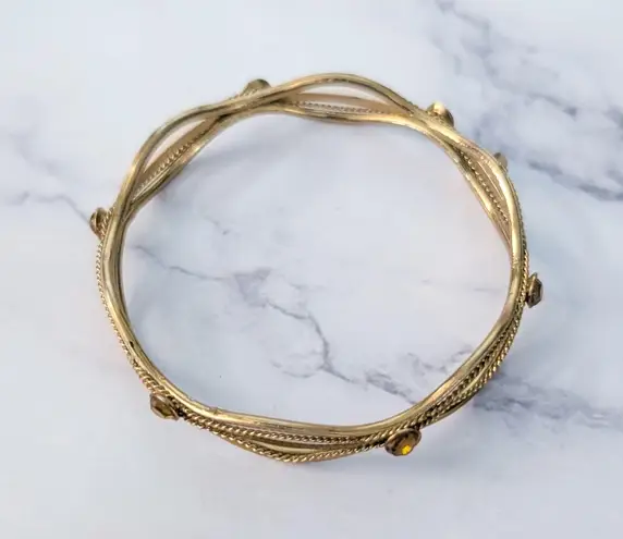 Vintage Bracelet / Bangle Elegant Gold Tone & Amber Tone Gems