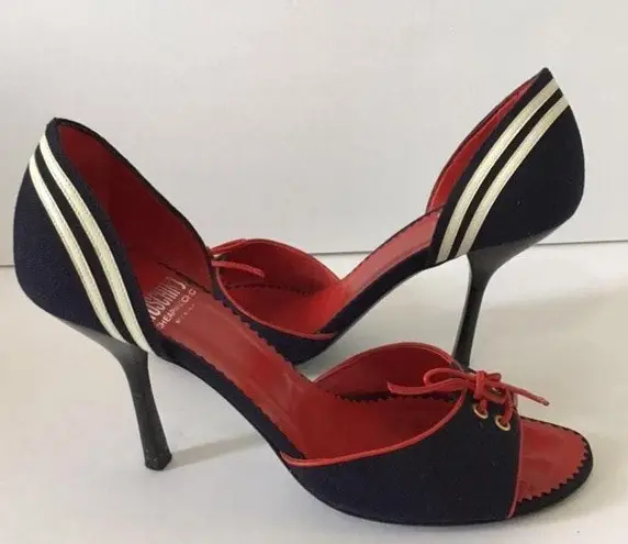 Moschino Navy Blue And Red Heels Size 8.5