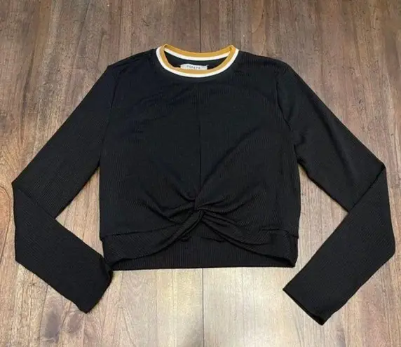 Papaya Ribbed Twist Cropped Long Sleeve Top