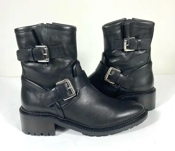 Aquatalia Omayda Water Repellent Leather Moto Bootie Boots Black Size 6 NEW