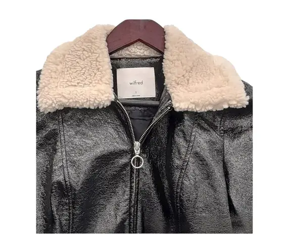 Aritzia Wilfred Faux Leather Sherpa Collar Jacket - Black - Size Small - Pre-Owned - Image 2