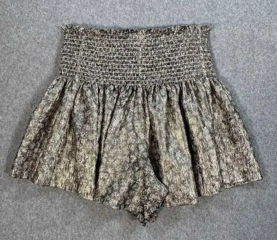Koch Metallic Erica Skirt Shorts Women's X-Small Smocked Waist Black Gold Floral