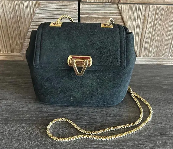 Vintage Frenchie of California Black Suede Bag / Purse Gold Chain