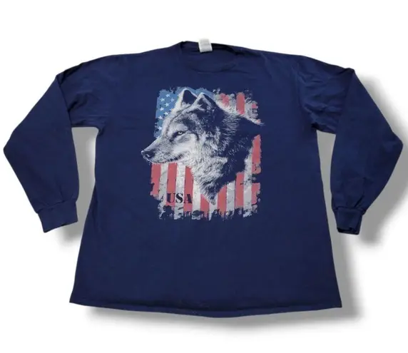 Delta Pro Weight T-Shirt Size Large L America American Flag Graphic Tee Wolf Tee Nature Tee