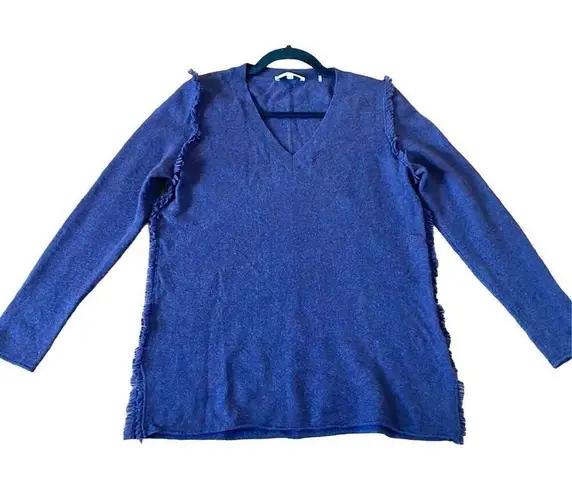 White + Warren purple cashmere vneck fringe trim sweater m Size M