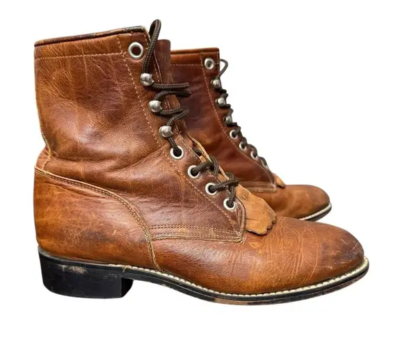 Justin Vintage Brown Leather Lace Up Ankle Boots Size 6 - 6.5