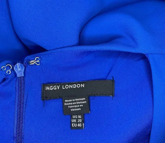 Maggy London Royal Blue Ruffle Cold Shoulder Sheath Midi Dress Size 16