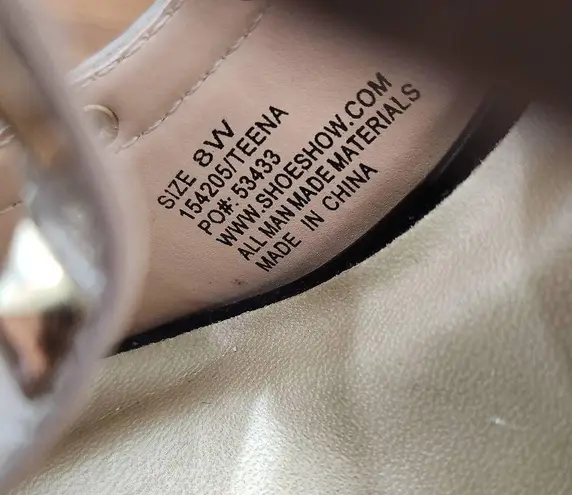 It's OK Black and Tan Strappy Heels Size 8W pointy toe heels wide heels