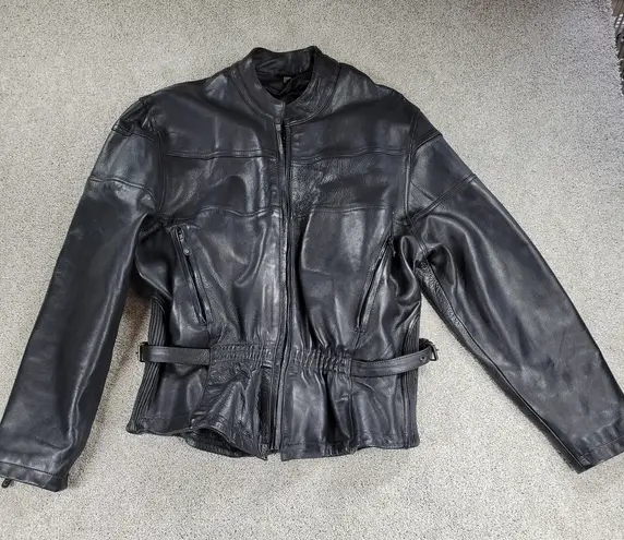 Womens Leather Motorcycle Jacket 3XL Black Vented Gusset Zip Up Biker Riding Size undefined
