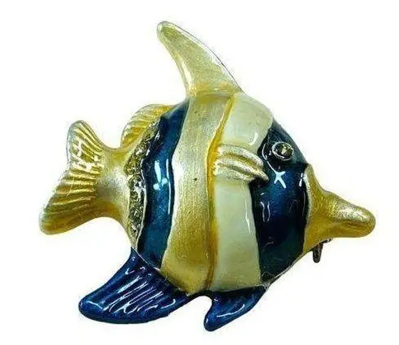 Fish Jewelry Pin Brooch Multicolor Enamel Painted Metal Rhinestone Accents