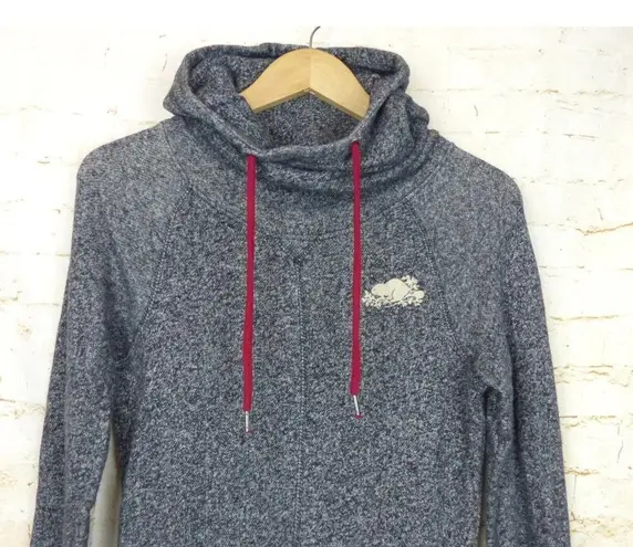 Roots Canada Womens XS Hooded Pullover Sweater Heather Black Varsity Cuffs