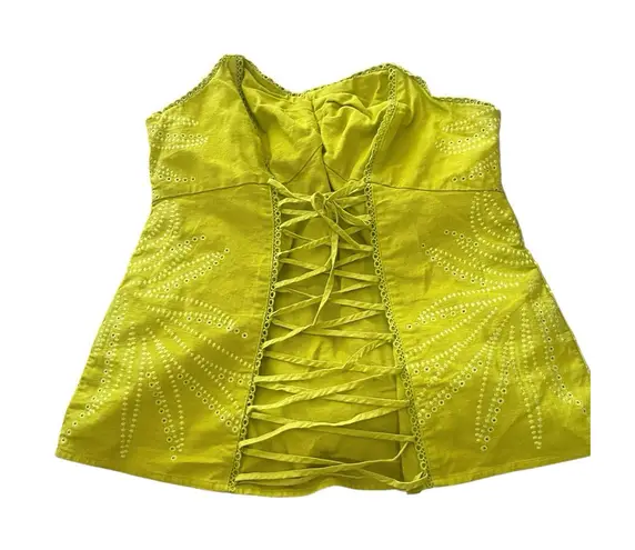 Women's Large Neon Green Yellow Boho Corset Tie Boho Festival Sleeveless Top