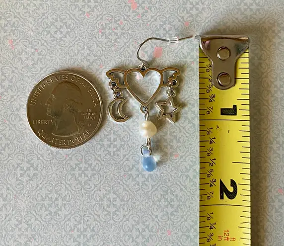 Handmade retro fairy Kawaii y2k style angel heart dangle earrings ⭐️🌙💕