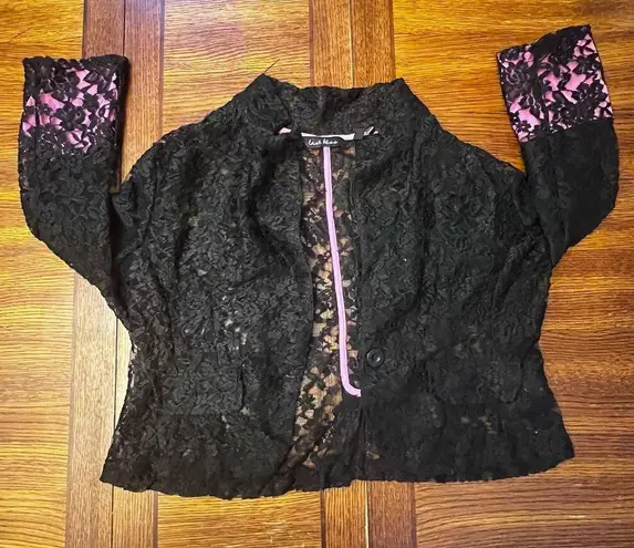 Last Kiss  Vintage 80's Madonna Style Black Lace Hot Pink Blazer Jacket XL