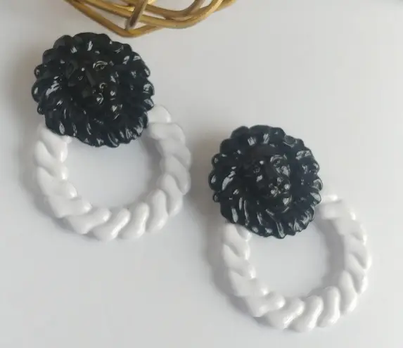Big Bold Lion Doorknocker Black and White Statement Earrings