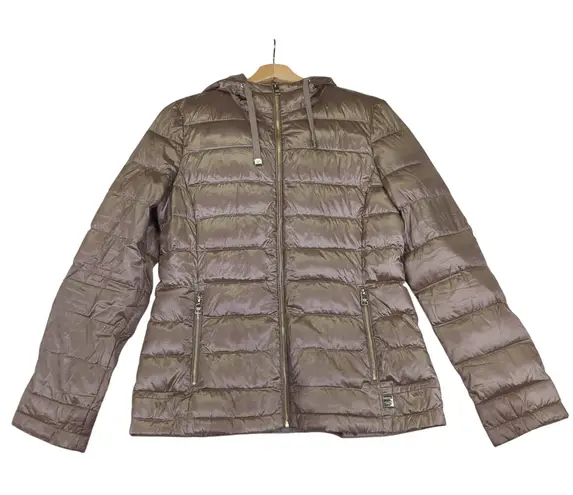 Andrew Marc Packable Lightweight Premium Down Puffer Jacket Gold Metallic Small