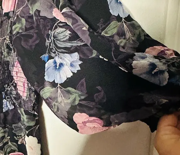 Nicholas Black Purple Floral 100% Silk Square Neckline A