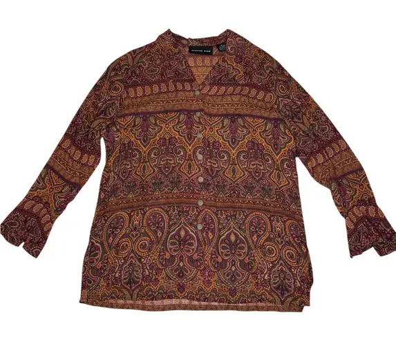 August Silk Blouse 100% Silk Paisley Boho Lagenlook Size Medium
