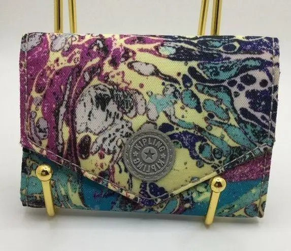 Kipling Rare Multicolored Print Nylon Small Snap Envelope ID Wallet