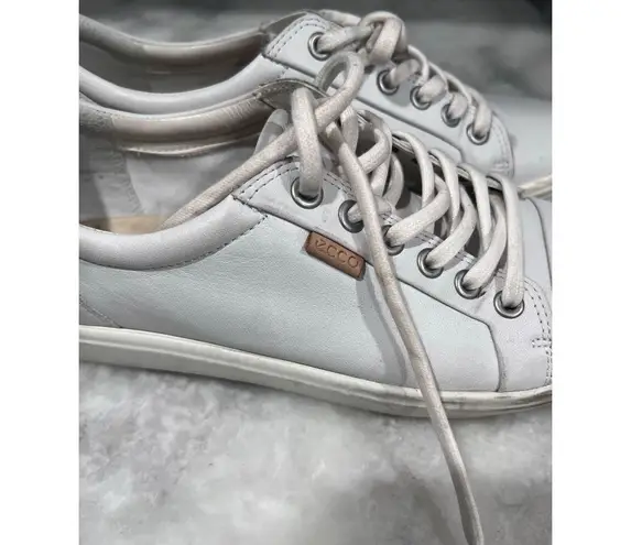 Ecco Soft 7 White Leather Sneakers Women’s 7 7.5 EU 38 Extra Width Comfort Shoes