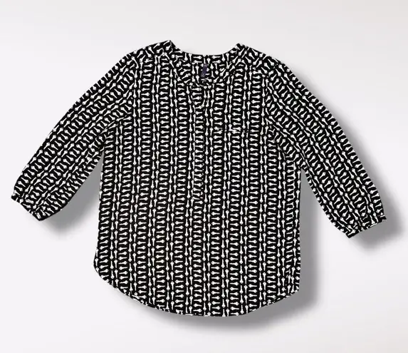 NYDJ Popover Blouse 3/4 Sleeve Key Print Size Small