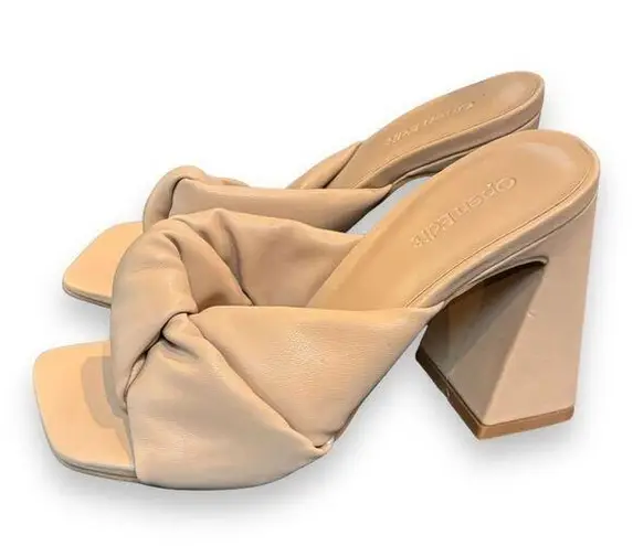 Open Edit Women 5.5M Saydee Nude Pillowy Faux Leather Block Heel Sandals Slides