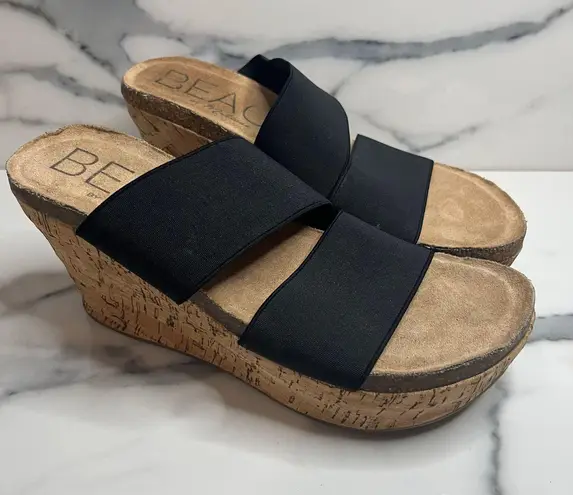 Beach by Matisse Women's Black Strap Cork Wedge Bare All Sandals Sz 8