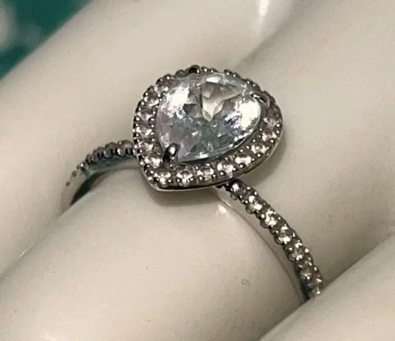 10K W/Gold Quartz Teardrop Halo Ring Gold