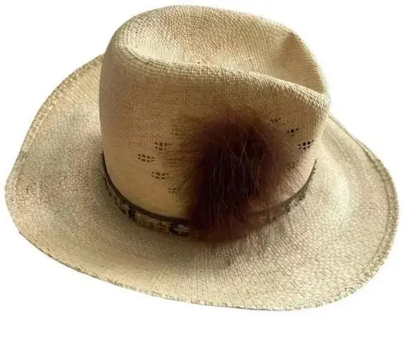 The Great Western Feather Straw Cowboy Cowgirl Hat Unisex, Country, Coachella, Tan