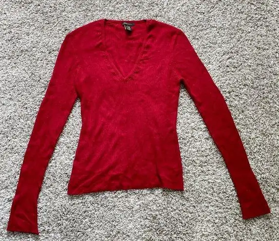 BCBG Maxazria Long Sleeve Knit Sweater Pullover V-neck Red Size L