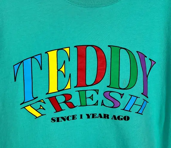 Teddy Fresh Teal Blue Short Sleeve Colorful Spellout Logo Graphic T-Shirt