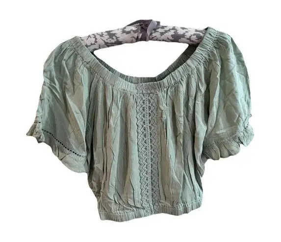 Sage Green Boho Crop Top Lace