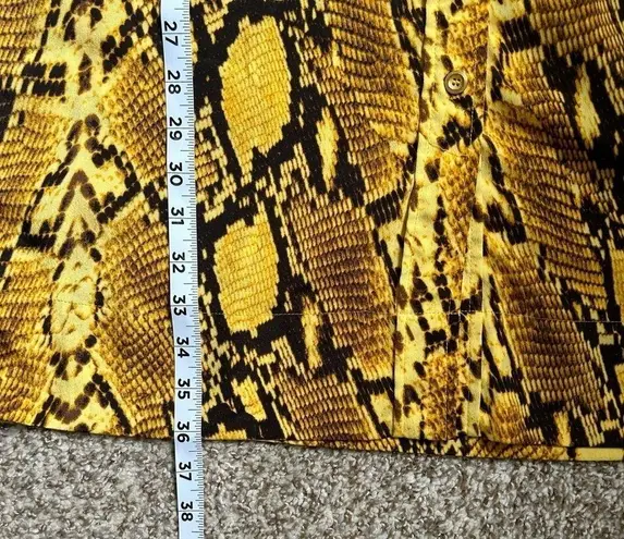 🦋 New York and Company Yellow Snake Skin Button Down Shirt Mini Dress Medium