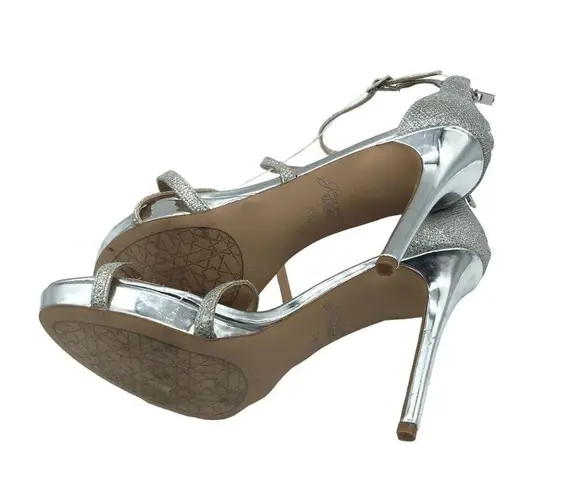 Badgley Mischka Galen Silver High Heel Sandals Glitter Strappy 7.5