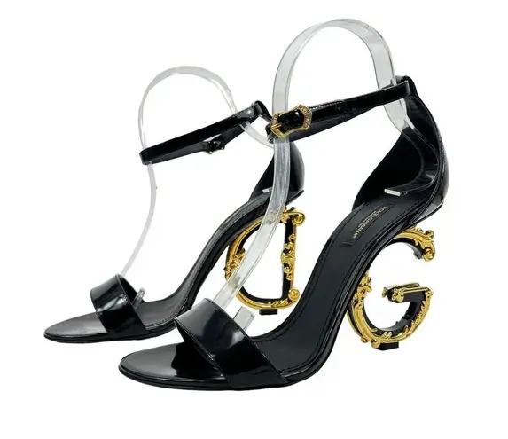 Dolce & Gabbana NEW  Kiera Baroque Lamb Leather Sandals Black Size IT40/US10