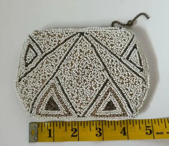 Vintage Beaded Clutch in Cream and Brown