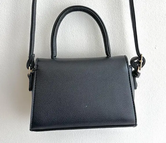 Small Black Top Handle Crossbody Faux Pebble Leather Snap Closure Bag