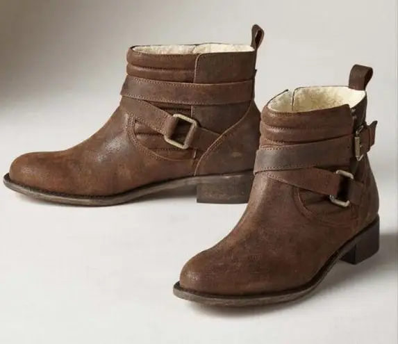 Sundance Sz 38 US 7.5 8 Molly Pitcher Leather Sherpa Lined Booties Boots Buckle