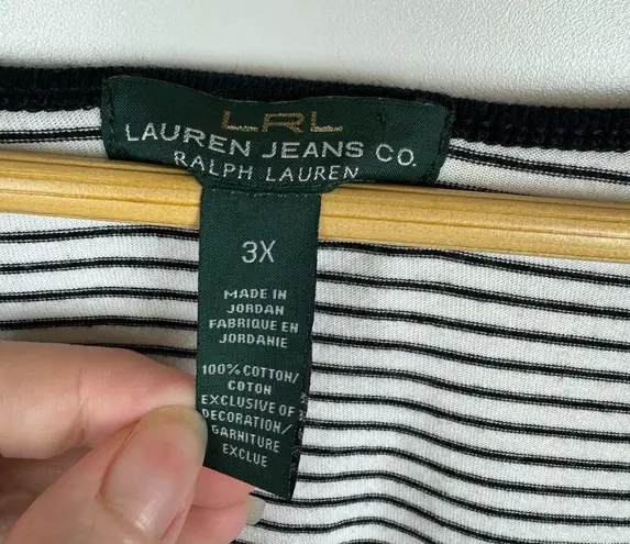 Ralph Lauren Lauren  Jeans Co Womens Black White Striped V Neck T-Shirt Sz 3X