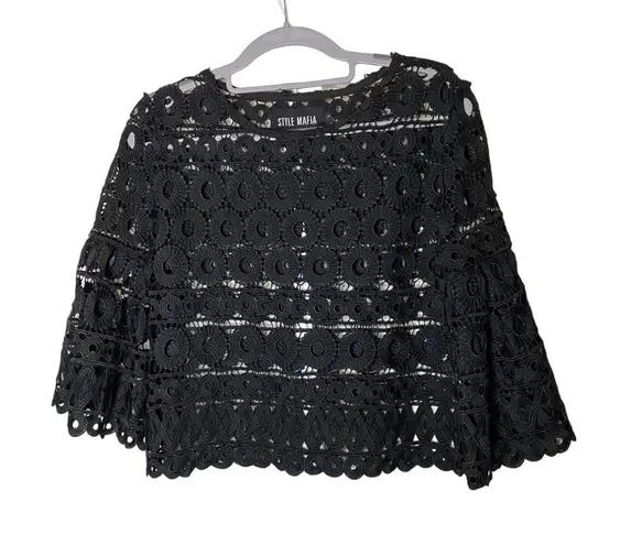 Style Mafia Kiana Top, black crochet blouse Sz L Size L