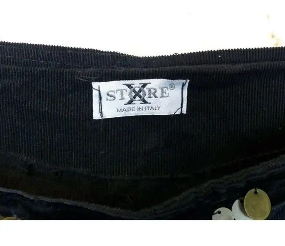 X Store Italy Y2K Black A Line Mix Media Midi Skirt Coin Chain Corduroy 28 1/2 Size undefined