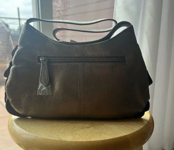 Coldwater Creek NWT Ruffled Leather Purse Handbag Bronze Metallic C8