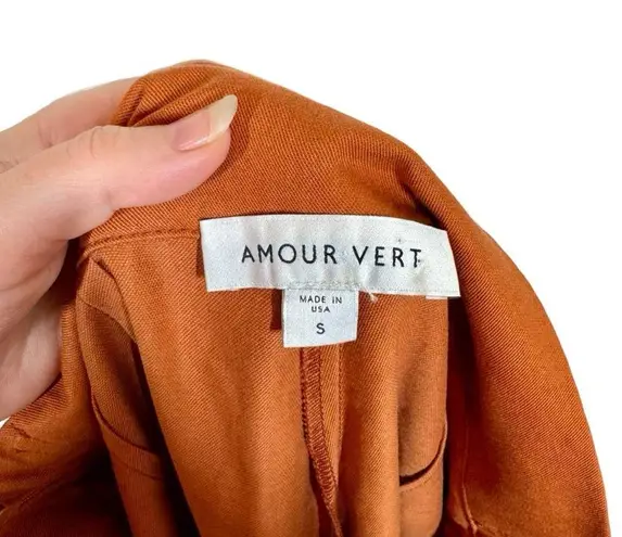 Amour Vert Frankie Cropped Wide Leg Cotton Linen Pants in Terracotta