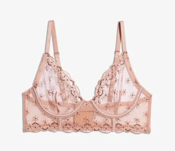 ETAM NACRE Embroidered Tulle Balconette Bra 34C Tan Size 32 C