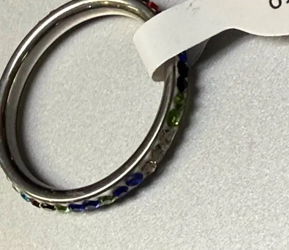 Fashion Ring Multicolor Rhinestone Infinity Band Size 9.25 Stainless Steel 19mm