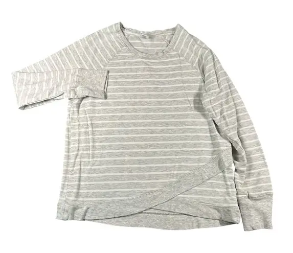 Active Life Large Heather Gray Stripe Long Sleeve Pullover Top Round Neck Modal